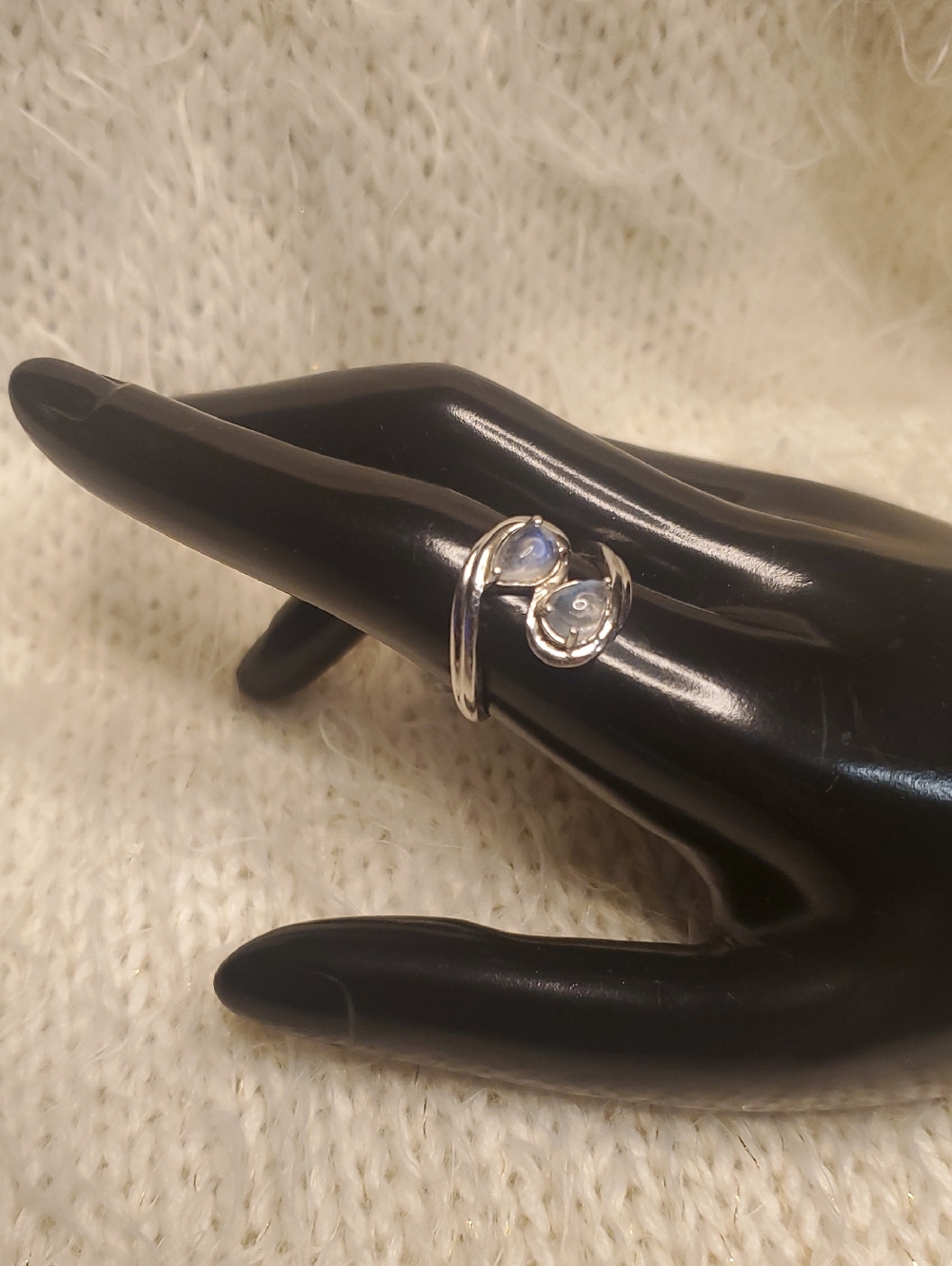 Sterling Silver Double Teardrop Moonstone Ring - White Moonstone Sizes 8